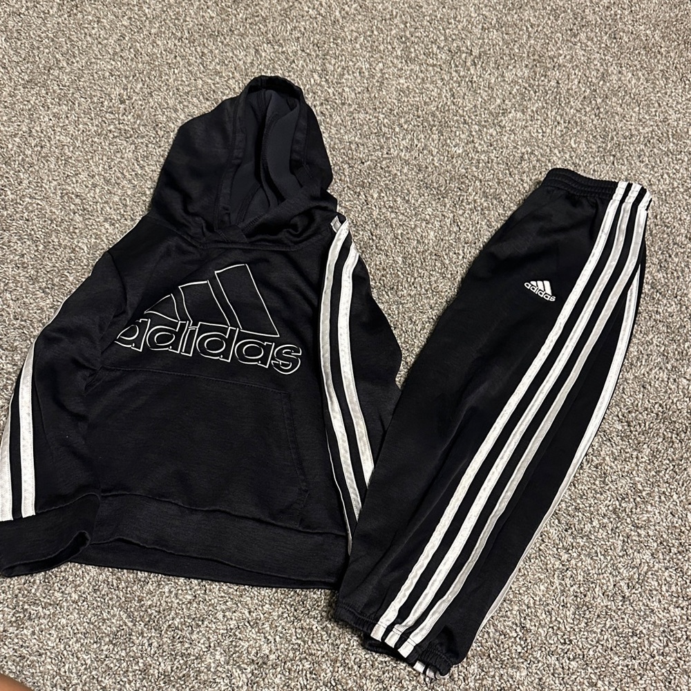 Adidas Kids Black and White Sweatpants & Hoodie Set